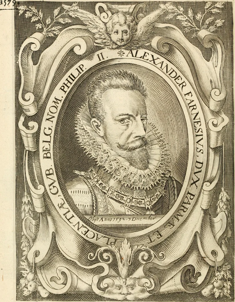 An illustration from Historie der Nieder-landscher ende haerder Naburen oorlogen : ende geschiedenissen tot den iare MVICXII, nu de laestemael bij hem voor syme todtmerckelijck verbetert en in, XXXII boecken voltzocken is mede' hier by gevoegt des autheurs leven [by Simeon Ruytinck] verryckt benessens de Land-Caerte met by na hondert correcte Conterfeijtsels vande voor treflijcste Personagien in dese Historie verhaelt. Alle cierlijck na d'leven ghedaen ende in Coperen platen gesteken ; gedruckt int Yaer ons Heeren MDCXXXVI, 1636, leaf 377