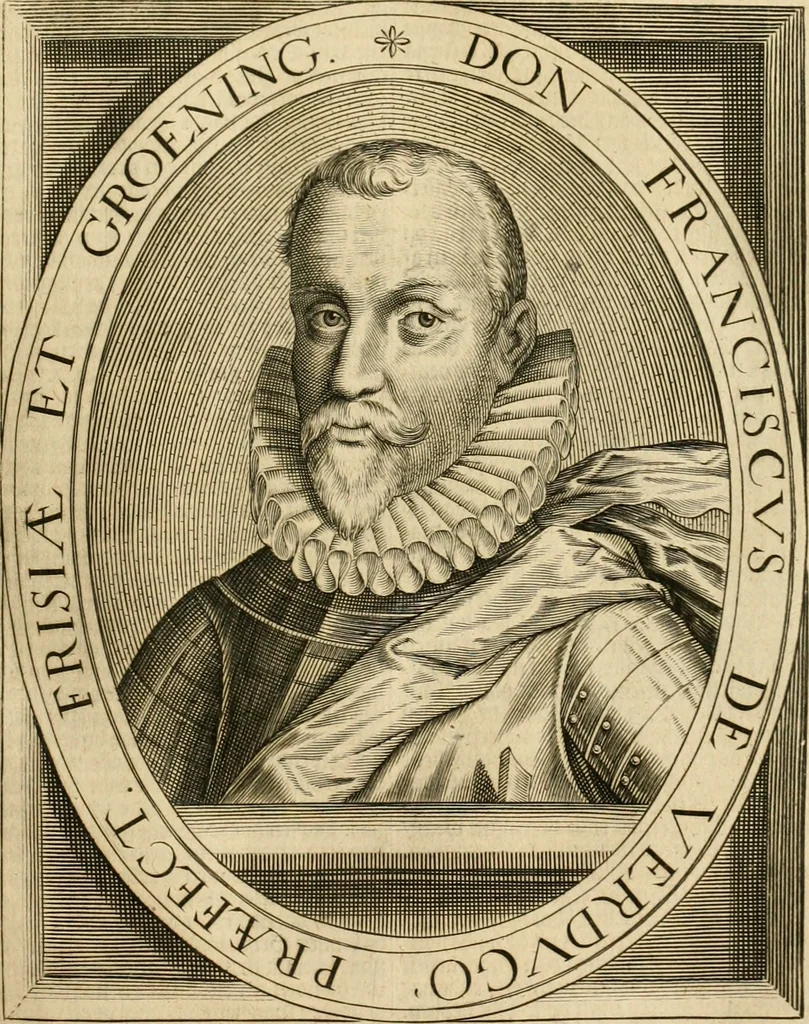 An illustration from Historie der Nieder-landscher ende haerder Naburen oorlogen : ende geschiedenissen tot den iare MVICXII, nu de laestemael bij hem voor syme todtmerckelijck verbetert en in, XXXII boecken voltzocken is mede' hier by gevoegt des autheurs leven [by Simeon Ruytinck] verryckt benessens de Land-Caerte met by na hondert correcte Conterfeijtsels vande voor treflijcste Personagien in dese Historie verhaelt. Alle cierlijck na d'leven ghedaen ende in Coperen platen gesteken ; gedruckt int Yaer ons Heeren MDCXXXVI, 1636, leaf 388