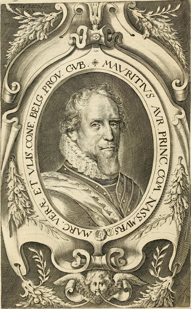 An illustration from Historie der Nieder-landscher ende haerder Naburen oorlogen : ende geschiedenissen tot den iare MVICXII, nu de laestemael bij hem voor syme todtmerckelijck verbetert en in, XXXII boecken voltzocken is mede' hier by gevoegt des autheurs leven [by Simeon Ruytinck] verryckt benessens de Land-Caerte met by na hondert correcte Conterfeijtsels vande voor treflijcste Personagien in dese Historie verhaelt. Alle cierlijck na d'leven ghedaen ende in Coperen platen gesteken ; gedruckt int Yaer ons Heeren MDCXXXVI, 1636, leaf 487