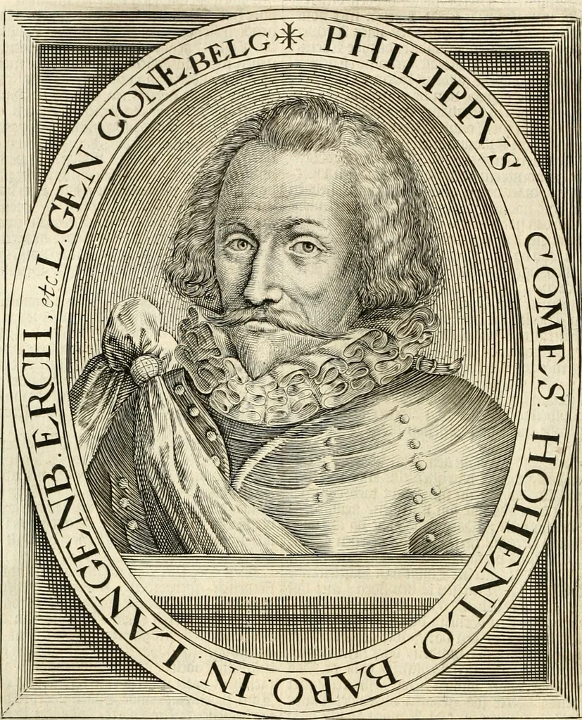 An illustration from Historie der Nieder-landscher ende haerder Naburen oorlogen : ende geschiedenissen tot den iare MVICXII, nu de laestemael bij hem voor syme todtmerckelijck verbetert en in, XXXII boecken voltzocken is mede' hier by gevoegt des autheurs leven [by Simeon Ruytinck] verryckt benessens de Land-Caerte met by na hondert correcte Conterfeijtsels vande voor treflijcste Personagien in dese Historie verhaelt. Alle cierlijck na d'leven ghedaen ende in Coperen platen gesteken ; gedruckt int Yaer ons Heeren MDCXXXVI, 1636, leaf 729