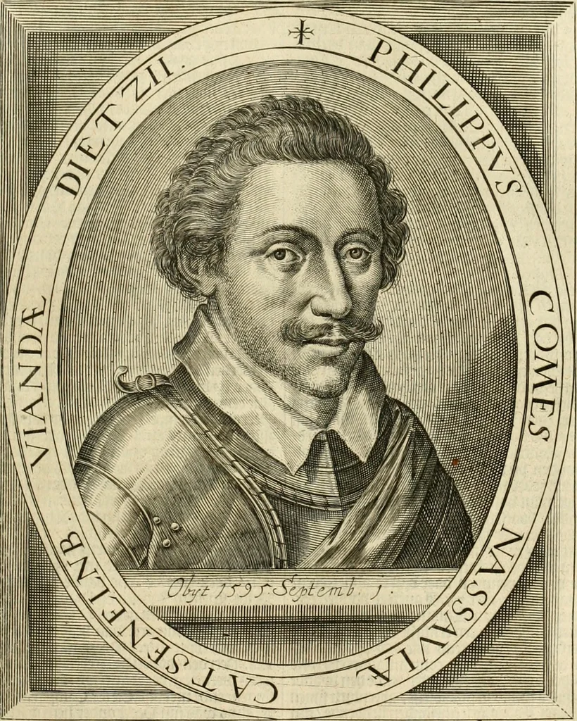 An illustration from Historie der Nieder-landscher ende haerder Naburen oorlogen : ende geschiedenissen tot den iare MVICXII, nu de laestemael bij hem voor syme todtmerckelijck verbetert en in, XXXII boecken voltzocken is mede' hier by gevoegt des autheurs leven [by Simeon Ruytinck] verryckt benessens de Land-Caerte met by na hondert correcte Conterfeijtsels vande voor treflijcste Personagien in dese Historie verhaelt. Alle cierlijck na d'leven ghedaen ende in Coperen platen gesteken ; gedruckt int Yaer ons Heeren MDCXXXVI, 1636, leaf 748