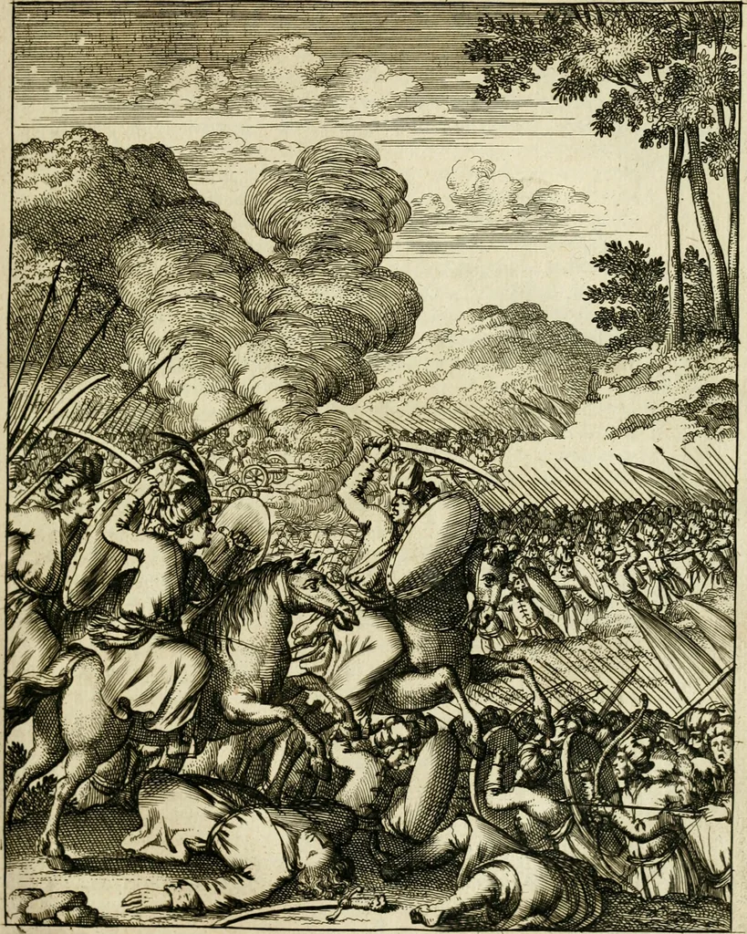 An illustration from Historie der Sevarambes, : volkeren die een gedeelte van het darde vast-land bewoonwn, gemeenlijk Zuid-land genaamd; : behelzende een naauwkeurig verhaal van de regering, zeden, godtsdienst, en taal, dezer tot noch toe aan de volkeren van Europa onbekende natie, 1682, leaf 158