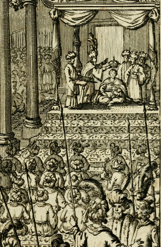 An illustration from Historie der Sevarambes, : volkeren die een gedeelte van het darde vast-land bewoonwn, gemeenlijk Zuid-land genaamd; : behelzende een naauwkeurig verhaal van de regering, zeden, godtsdienst, en taal, dezer tot noch toe aan de volkeren van Europa onbekende natie, 1682, leaf 192