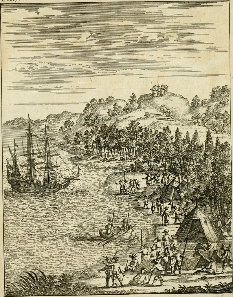 An illustration from Historie der Sevarambes, : volkeren die een gedeelte van het darde vast-land bewoonwn, gemeenlijk Zuid-land genaamd; : behelzende een naauwkeurig verhaal van de regering, zeden, godtsdienst, en taal, dezer tot noch toe aan de volkeren van Europa onbekende natie, 1682, leaf 26