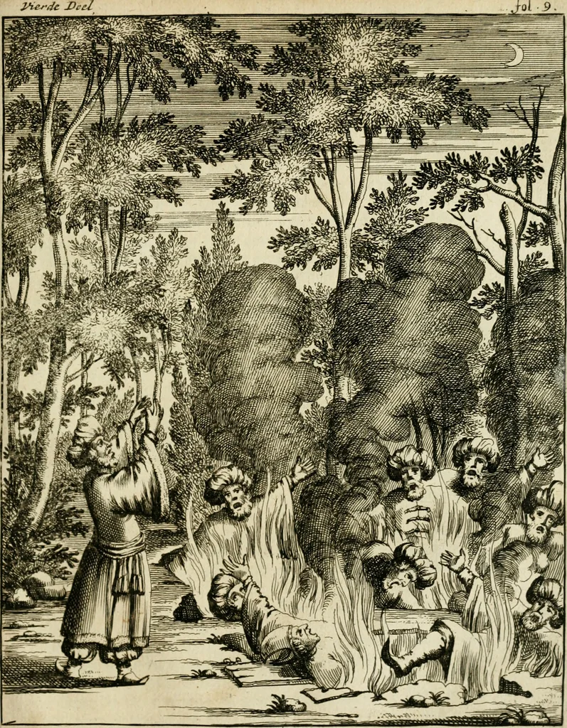 An illustration from Historie der Sevarambes, : volkeren die een gedeelte van het darde vast-land bewoonwn, gemeenlijk Zuid-land genaamd; : behelzende een naauwkeurig verhaal van de regering, zeden, godtsdienst, en taal, dezer tot noch toe aan de volkeren van Europa onbekende natie, 1682, leaf 304