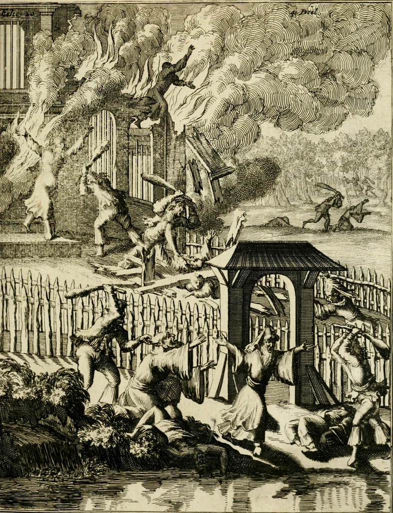 An illustration from Historie der Sevarambes, : volkeren die een gedeelte van het darde vast-land bewoonwn, gemeenlijk Zuid-land genaamd; : behelzende een naauwkeurig verhaal van de regering, zeden, godtsdienst, en taal, dezer tot noch toe aan de volkeren van Europa onbekende natie, 1682, leaf 318