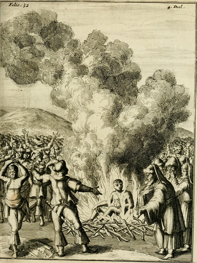 An illustration from Historie der Sevarambes, : volkeren die een gedeelte van het darde vast-land bewoonwn, gemeenlijk Zuid-land genaamd; : behelzende een naauwkeurig verhaal van de regering, zeden, godtsdienst, en taal, dezer tot noch toe aan de volkeren van Europa onbekende natie, 1682, leaf 332