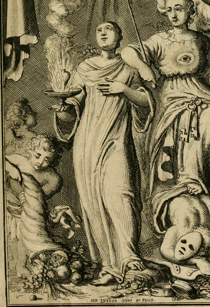 An illustration from Historie der Sevarambes, : volkeren die een gedeelte van het darde vast-land bewoonwn, gemeenlijk Zuid-land genaamd; : behelzende een naauwkeurig verhaal van de regering, zeden, godtsdienst, en taal, dezer tot noch toe aan de volkeren van Europa onbekende natie, 1682, leaf 4
