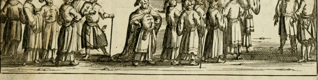 An illustration from Historie der Sevarambes, : volkeren die een gedeelte van het darde vast-land bewoonwn, gemeenlijk Zuid-land genaamd; : behelzende een naauwkeurig verhaal van de regering, zeden, godtsdienst, en taal, dezer tot noch toe aan de volkeren van Europa onbekende natie, 1682, leaf 76