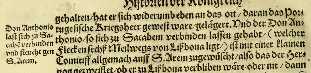 An illustration from Historien der Königkreich, Hispannien, Portugal, vnd Aphrica, darauss dann zusehen, in welcher Zeit, sonderlich Portugal, seinen Anfang genommen, von weine dasselbig zum Königreich erhaben, was dieselbigen Könige für Krieg vnnd Gewerb, zu Wasser vnnd Land geführet. ..., 1589, leaf 342
