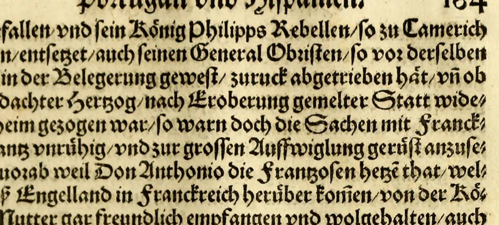 An illustration from Historien der Königkreich, Hispannien, Portugal, vnd Aphrica, darauss dann zusehen, in welcher Zeit, sonderlich Portugal, seinen Anfang genommen, von weine dasselbig zum Königreich erhaben, was dieselbigen Könige für Krieg vnnd Gewerb, zu Wasser vnnd Land geführet. ..., 1589, leaf 405