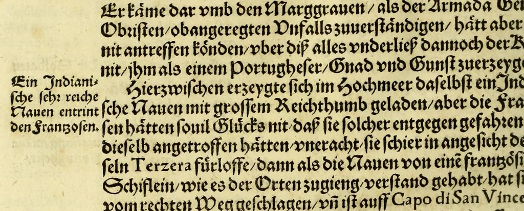 An illustration from Historien der Königkreich, Hispannien, Portugal, vnd Aphrica, darauss dann zusehen, in welcher Zeit, sonderlich Portugal, seinen Anfang genommen, von weine dasselbig zum Königreich erhaben, was dieselbigen Könige für Krieg vnnd Gewerb, zu Wasser vnnd Land geführet. ..., 1589, leaf 426