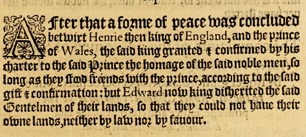 An illustration from The historie of Cambria, now called Wales: : a part of the most famous yland of Brytaine, written in the Brytish language aboue two hundreth yeares past:, 1584, leaf 403