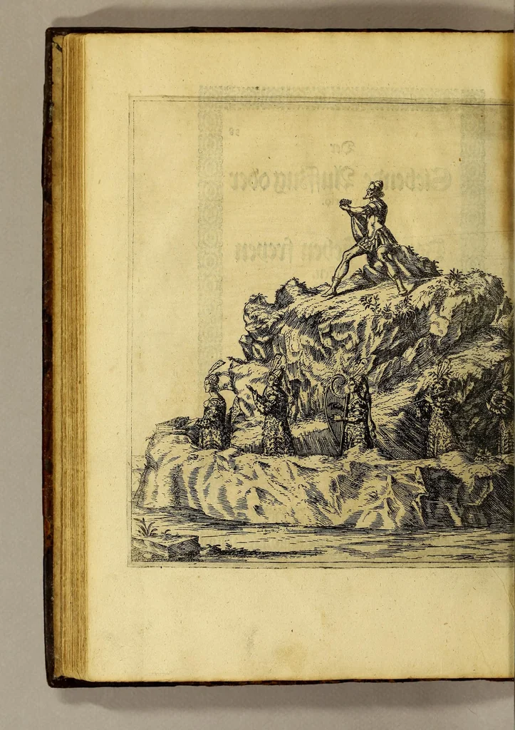 An illustration from Historische Beschreibung der fürstlichen Kindtauff Fräwlein Elisabethen zu Hessen &c. : Welche im Augusto dess 1596 Jahrs zu Cassel gehalten worden mit beygelegten Abrissen der Ritterspiele so damals vollnbracht,, 1598, leaf 104