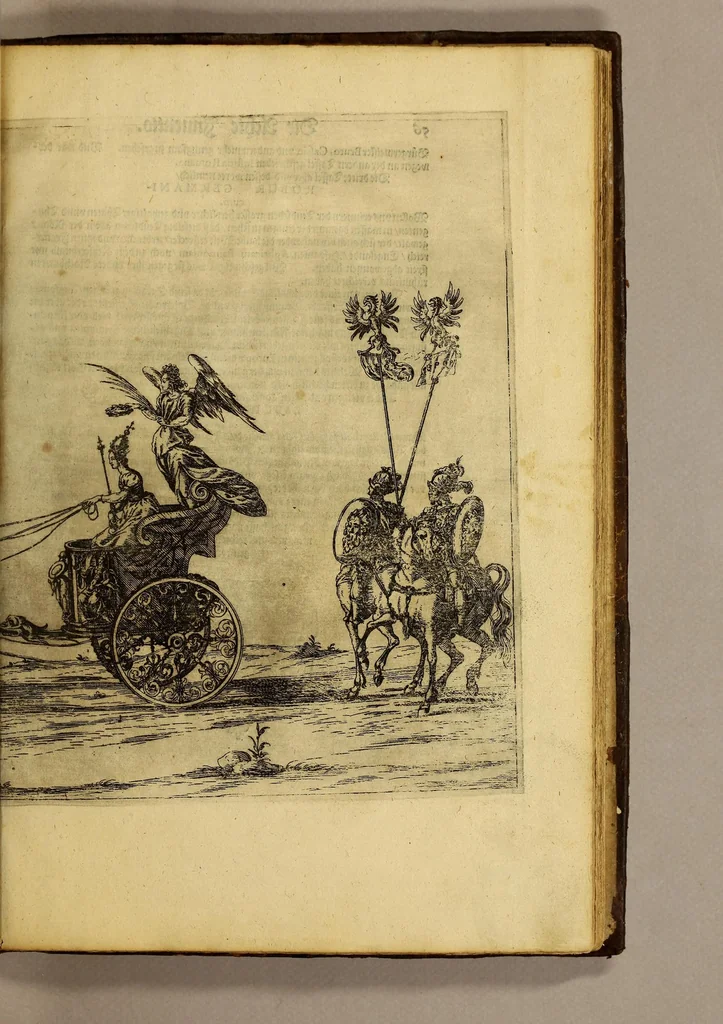 An illustration from Historische Beschreibung der fürstlichen Kindtauff Fräwlein Elisabethen zu Hessen &c. : Welche im Augusto dess 1596 Jahrs zu Cassel gehalten worden mit beygelegten Abrissen der Ritterspiele so damals vollnbracht,, 1598, leaf 135