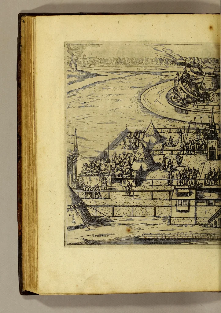 An illustration from Historische Beschreibung der fürstlichen Kindtauff Fräwlein Elisabethen zu Hessen &c. : Welche im Augusto dess 1596 Jahrs zu Cassel gehalten worden mit beygelegten Abrissen der Ritterspiele so damals vollnbracht,, 1598, leaf 148