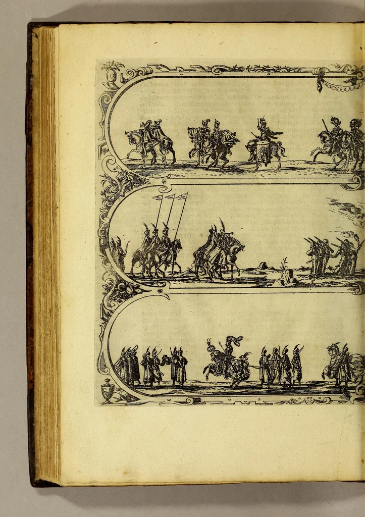 An illustration from Historische Beschreibung der fürstlichen Kindtauff Fräwlein Elisabethen zu Hessen &c. : Welche im Augusto dess 1596 Jahrs zu Cassel gehalten worden mit beygelegten Abrissen der Ritterspiele so damals vollnbracht,, 1598, leaf 164
