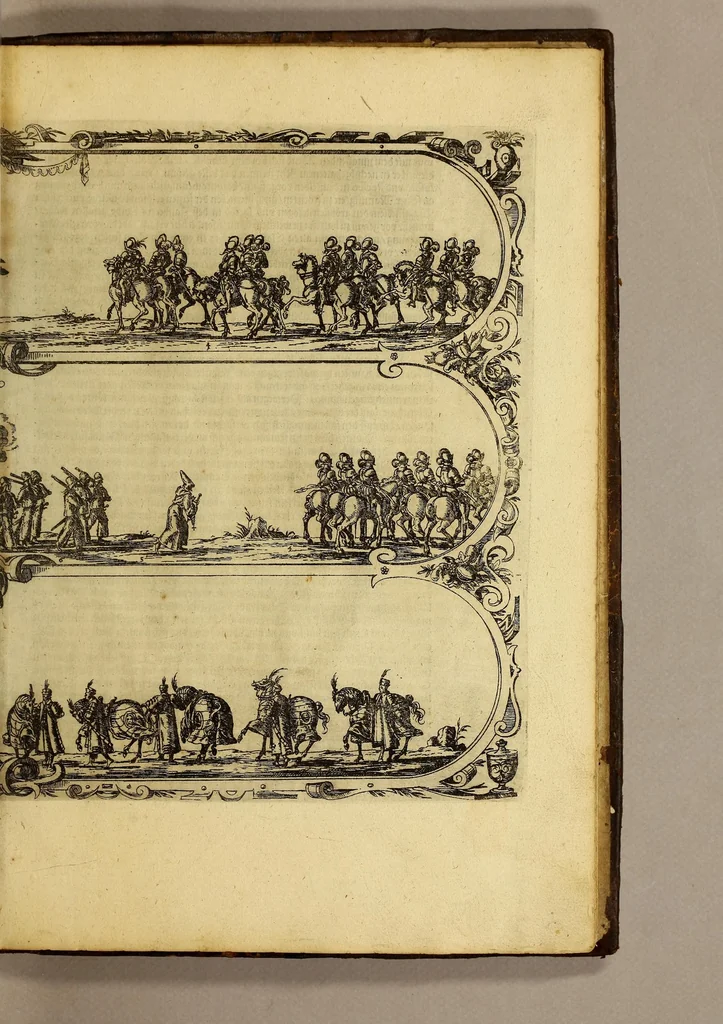 An illustration from Historische Beschreibung der fürstlichen Kindtauff Fräwlein Elisabethen zu Hessen &c. : Welche im Augusto dess 1596 Jahrs zu Cassel gehalten worden mit beygelegten Abrissen der Ritterspiele so damals vollnbracht,, 1598, leaf 165