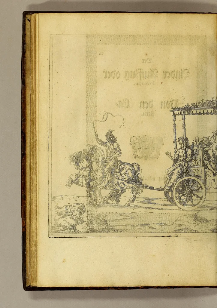 An illustration from Historische Beschreibung der fürstlichen Kindtauff Fräwlein Elisabethen zu Hessen &c. : Welche im Augusto dess 1596 Jahrs zu Cassel gehalten worden mit beygelegten Abrissen der Ritterspiele so damals vollnbracht,, 1598, leaf 70