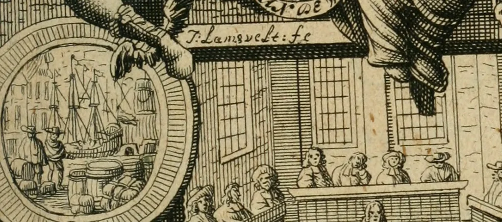 An illustration from Historisch verhael en politique bedeckingen aengaende de bestieringe van staet-en oorloghs-saken, voor-gevallen onder de bedieningen van de Heeren Cornelis en Johan de Witt, 1677, leaf 4