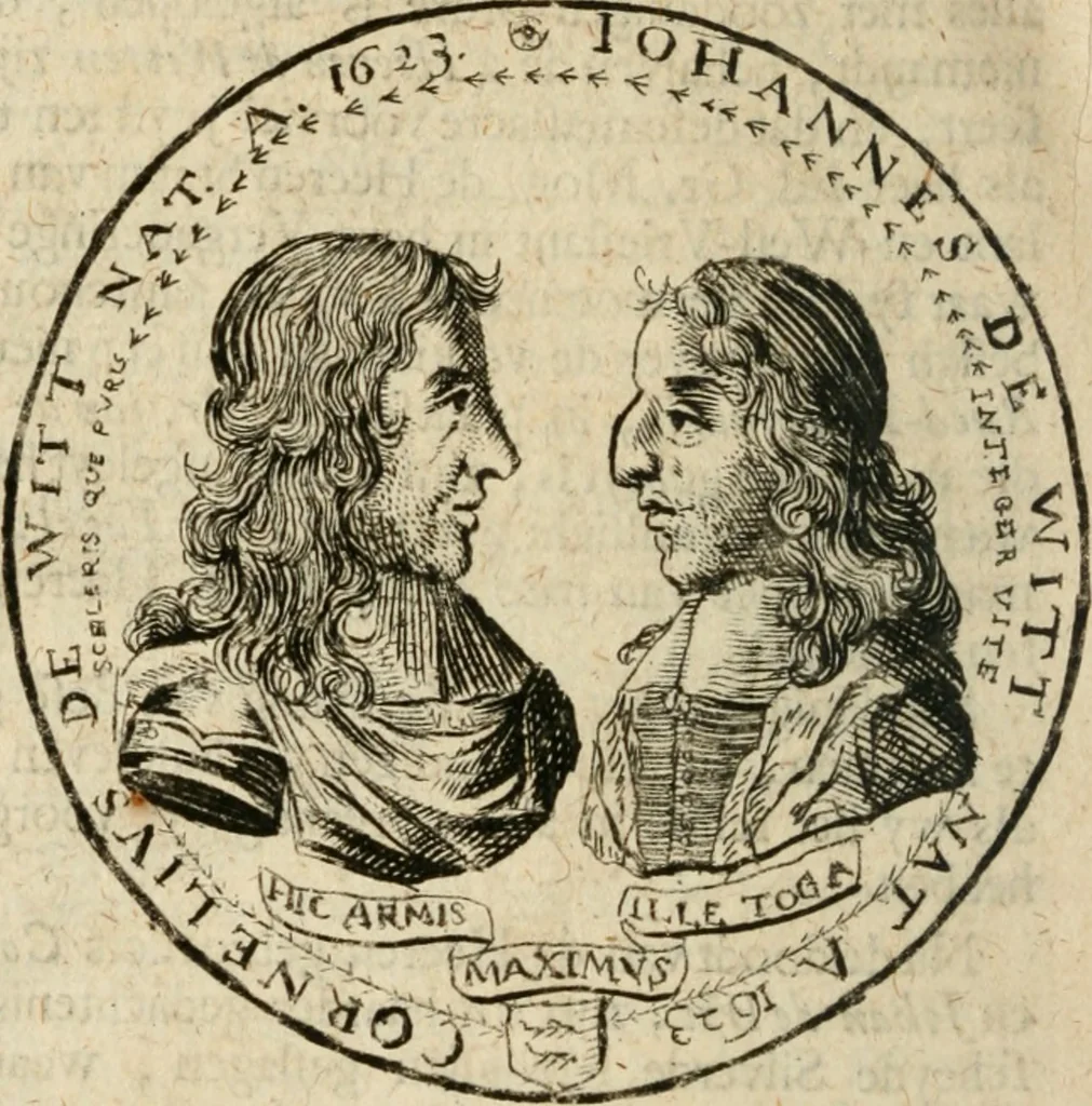 An illustration from Historisch verhael en politique bedeckingen aengaende de bestieringe van staet-en oorloghs-saken, voor-gevallen onder de bedieningen van de Heeren Cornelis en Johan de Witt, 1677, leaf 651