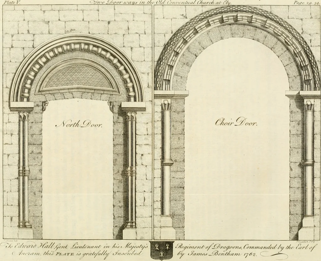 An illustration from The history and antiquities of the conventual and cathedral church of Ely : from the foundation of the monastery, A.D. 673 to the year 1771 : illustrated with copper-plates, 1771, leaf 56