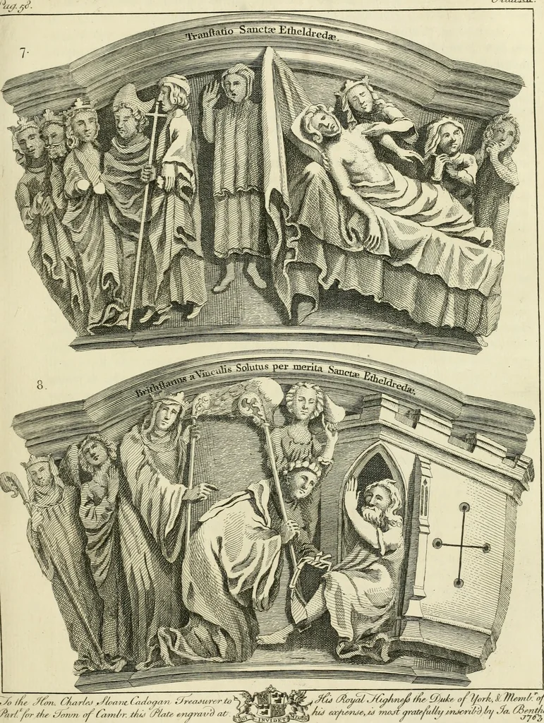 An illustration from The history and antiquities of the conventual and cathedral church of Ely : from the foundation of the monastery, A.D. 673 to the year 1771 : illustrated with copper-plates, 1771, leaf 96
