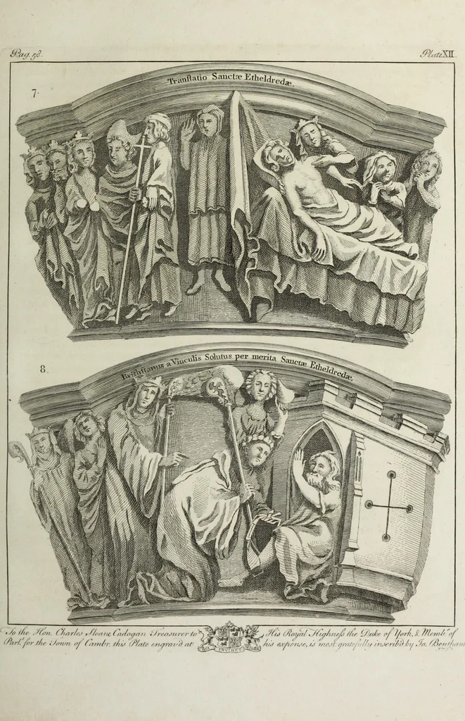 An illustration from The history and antiquities of the Conventual & Cathedral Church of Ely : from the foundation of the monastery, A.D. 673, to the year 1771 : illustrated with copper plates, 1812, leaf 120