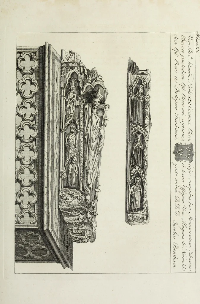 An illustration from The history and antiquities of the Conventual & Cathedral Church of Ely : from the foundation of the monastery, A.D. 673, to the year 1771 : illustrated with copper plates, 1812, leaf 214