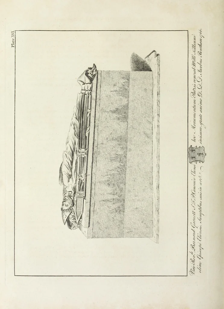 An illustration from The history and antiquities of the Conventual & Cathedral Church of Ely : from the foundation of the monastery, A.D. 673, to the year 1771 : illustrated with copper plates, 1812, leaf 217