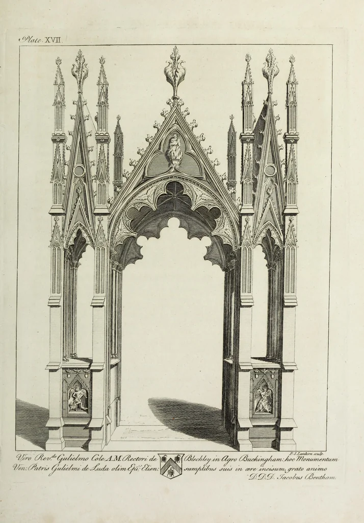 An illustration from The history and antiquities of the Conventual & Cathedral Church of Ely : from the foundation of the monastery, A.D. 673, to the year 1771 : illustrated with copper plates, 1812, leaf 222