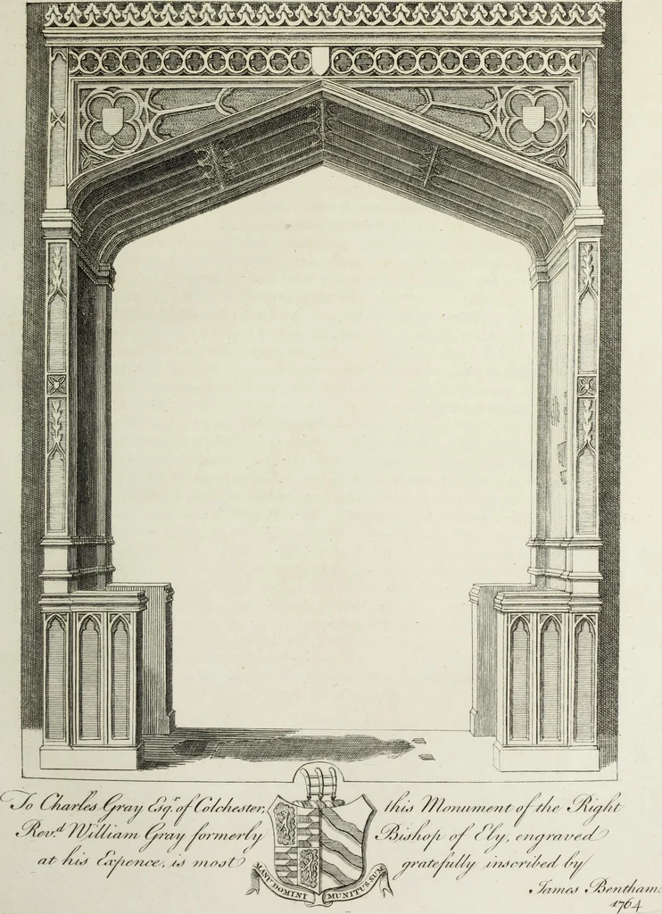 An illustration from The history and antiquities of the Conventual & Cathedral Church of Ely : from the foundation of the monastery, A.D. 673, to the year 1771 : illustrated with copper plates, 1812, leaf 256