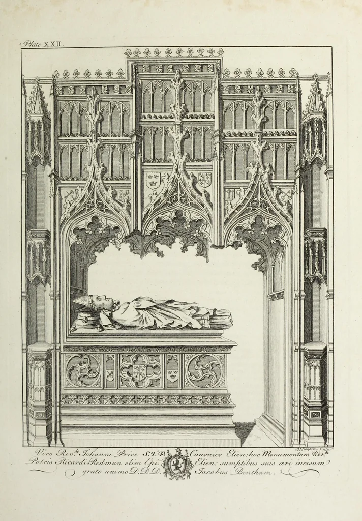 An illustration from The history and antiquities of the Conventual & Cathedral Church of Ely : from the foundation of the monastery, A.D. 673, to the year 1771 : illustrated with copper plates, 1812, leaf 266