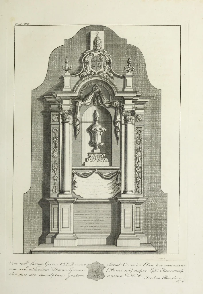 An illustration from The history and antiquities of the Conventual & Cathedral Church of Ely : from the foundation of the monastery, A.D. 673, to the year 1771 : illustrated with copper plates, 1812, leaf 312