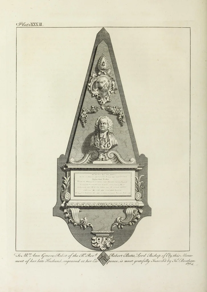 An illustration from The history and antiquities of the Conventual & Cathedral Church of Ely : from the foundation of the monastery, A.D. 673, to the year 1771 : illustrated with copper plates, 1812, leaf 315