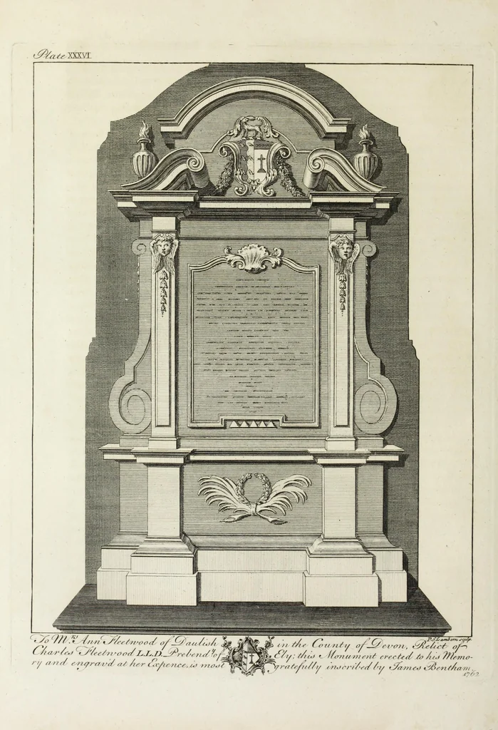 An illustration from The history and antiquities of the Conventual & Cathedral Church of Ely : from the foundation of the monastery, A.D. 673, to the year 1771 : illustrated with copper plates, 1812, leaf 365