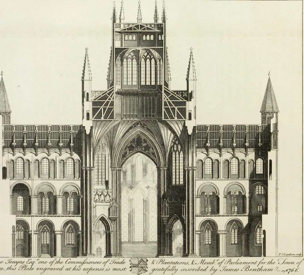 An illustration from The history and antiquities of the Conventual & Cathedral Church of Ely : from the foundation of the monastery, A.D. 673, to the year 1771 : illustrated with copper plates, 1812, leaf 401