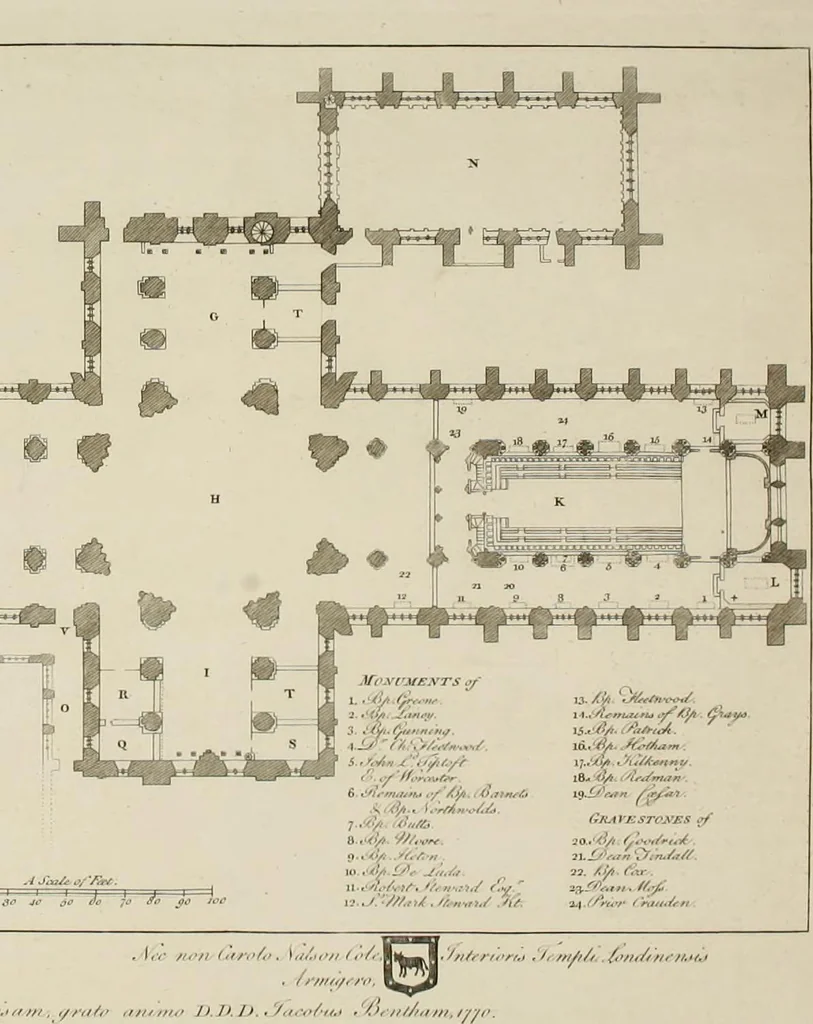 An illustration from The history and antiquities of the Conventual & Cathedral Church of Ely : from the foundation of the monastery, A.D. 673, to the year 1771 : illustrated with copper plates, 1812, leaf 409
