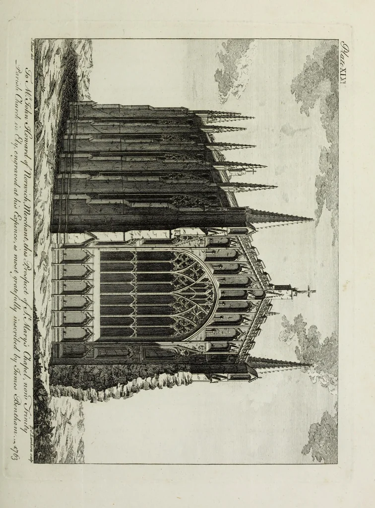 An illustration from The history and antiquities of the Conventual & Cathedral Church of Ely : from the foundation of the monastery, A.D. 673, to the year 1771 : illustrated with copper plates, 1812, leaf 412