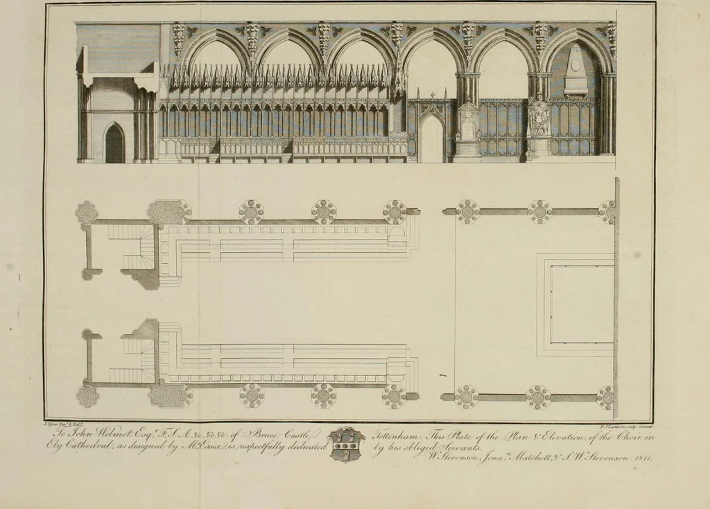 An illustration from The history and antiquities of the Conventual & Cathedral Church of Ely : from the foundation of the monastery, A.D. 673, to the year 1771 : illustrated with copper plates, 1812, leaf 423