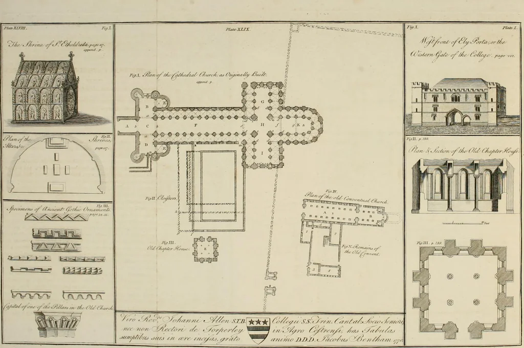 An illustration from The history and antiquities of the Conventual & Cathedral Church of Ely : from the foundation of the monastery, A.D. 673, to the year 1771 : illustrated with copper plates, 1812, leaf 511