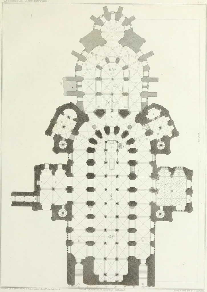 An illustration from The history and antiquities of the metropolitical church of Canterbury; illustrated by a series of engravings of views, elevations, plans, and details of the architecture of that edifice: with biographical anecdotes of the archbishops, etc, 1836, leaf 102