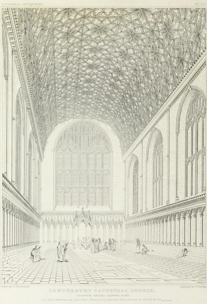 An illustration from The history and antiquities of the metropolitical church of Canterbury; illustrated by a series of engravings of views, elevations, plans, and details of the architecture of that edifice: with biographical anecdotes of the archbishops, etc, 1836, leaf 105