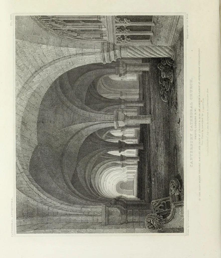 An illustration from The history and antiquities of the metropolitical church of Canterbury; illustrated by a series of engravings of views, elevations, plans, and details of the architecture of that edifice: with biographical anecdotes of the archbishops, etc, 1836, leaf 107