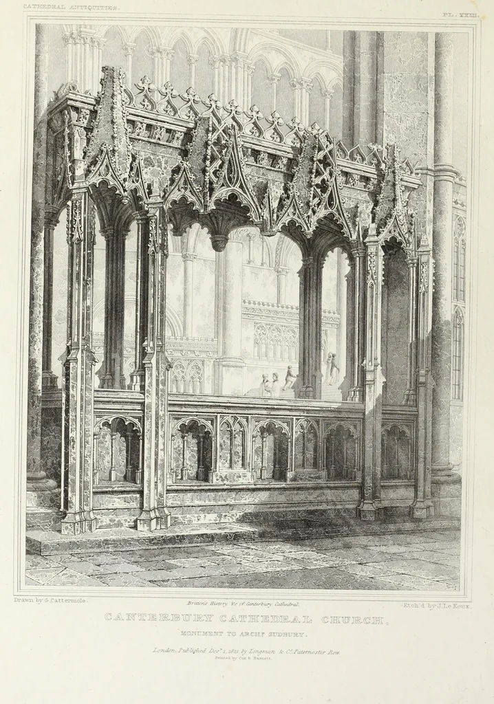 An illustration from The history and antiquities of the metropolitical church of Canterbury; illustrated by a series of engravings of views, elevations, plans, and details of the architecture of that edifice: with biographical anecdotes of the archbishops, etc, 1836, leaf 117