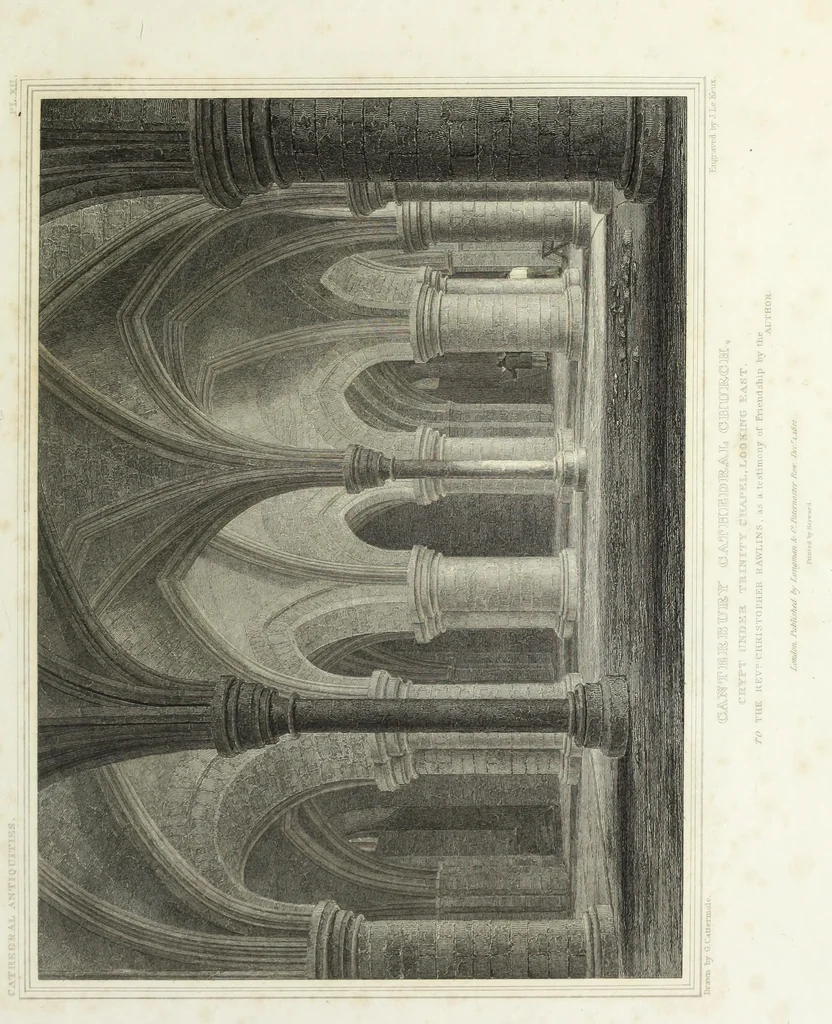An illustration from The history and antiquities of the metropolitical church of Canterbury; illustrated by a series of engravings of views, elevations, plans, and details of the architecture of that edifice: with biographical anecdotes of the archbishops, etc, 1836, leaf 154