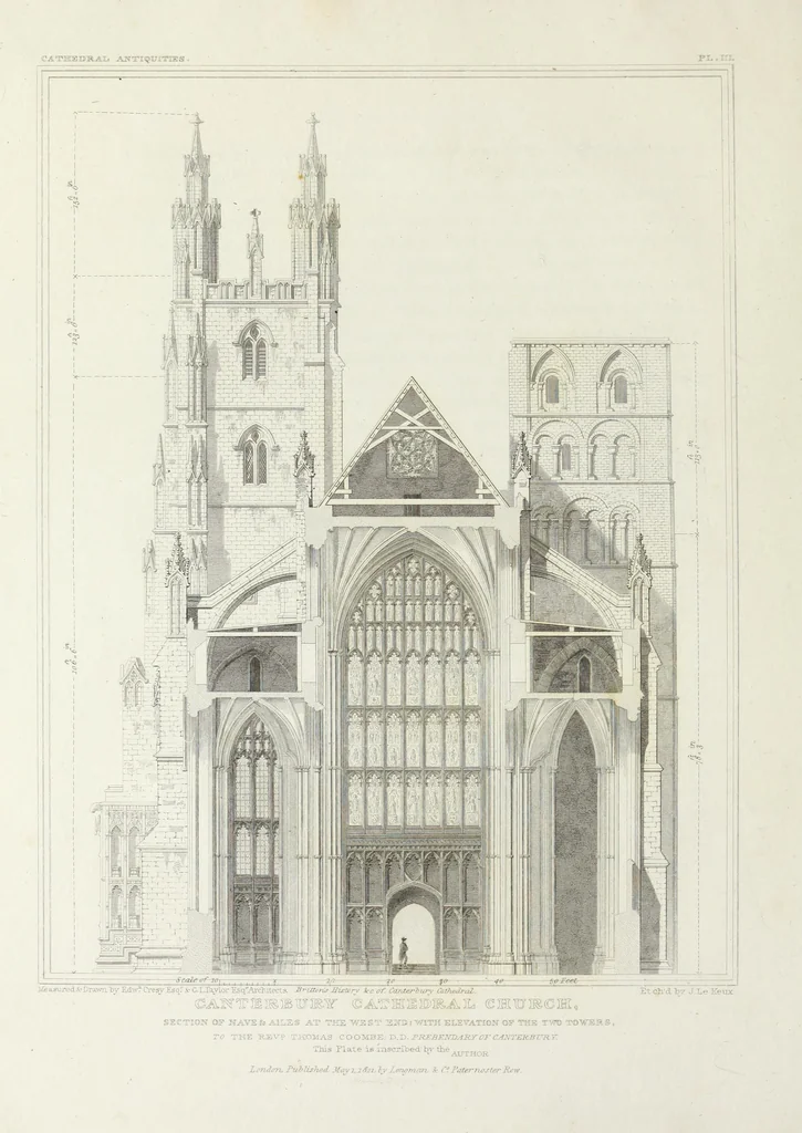 An illustration from The history and antiquities of the metropolitical church of Canterbury; illustrated by a series of engravings of views, elevations, plans, and details of the architecture of that edifice: with biographical anecdotes of the archbishops, etc, 1836, leaf 53