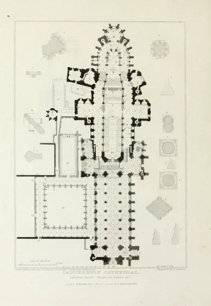 An illustration from The history and antiquities of the metropolitical church of Canterbury; illustrated by a series of engravings of views, elevations, plans, and details of the architecture of that edifice: with biographical anecdotes of the archbishops, etc, 1836, leaf 55
