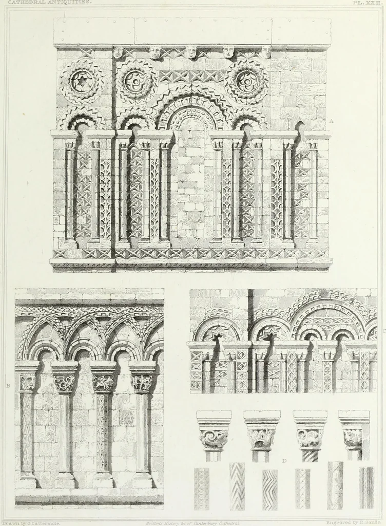 An illustration from The history and antiquities of the metropolitical church of Canterbury; illustrated by a series of engravings of views, elevations, plans, and details of the architecture of that edifice: with biographical anecdotes of the archbishops, etc, 1836, leaf 64