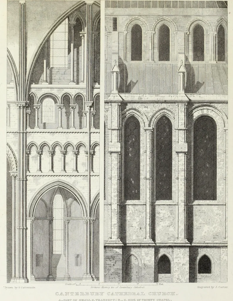 An illustration from The history and antiquities of the metropolitical church of Canterbury; illustrated by a series of engravings of views, elevations, plans, and details of the architecture of that edifice: with biographical anecdotes of the archbishops, etc, 1836, leaf 67